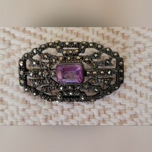 Marcasite Brooch with Purple Stone